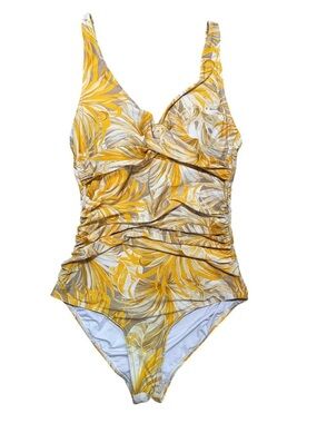 Niptuck Swim Tropical Palm Print One Piece Swimsuit Size 4 Ruched Adjustable